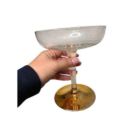 Gold-Trimmed Clear Glass Coupe Cocktail Glasses Set Of 2 - Picture 7 of 16